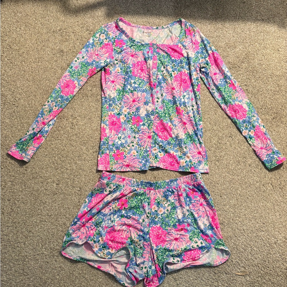 Lilly Pulitzer Floral Pajama Set - Pink and Blue